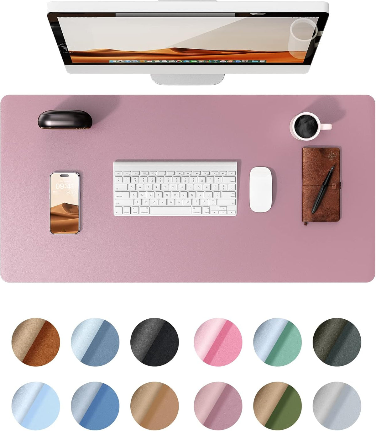 YSAGi Leather Desk Protector, Office Mat, Large Mouse Mat, Non-Slip PU Leather Blotter, Laptop Desk, Waterproof Writing Pad for Office and Home (Pale Mauve, 35.4" x 17")