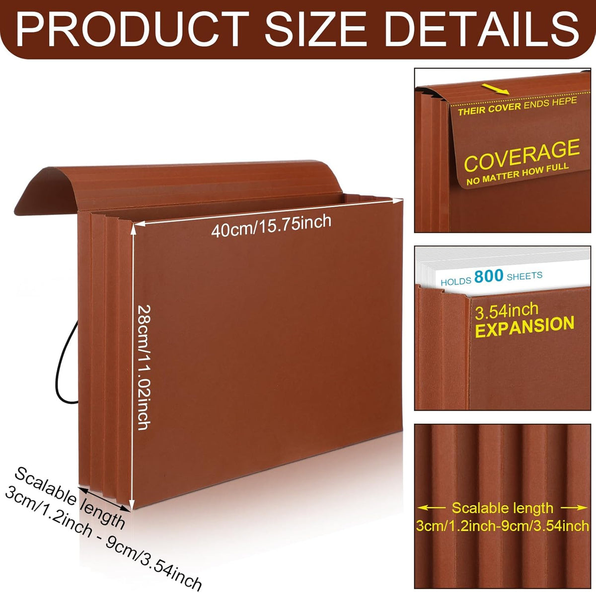 Chuangdi 10 Pcs Expanding File Wallet with Flap and Elastic Cord Closure Expandable Expanding File Folder for Lawyers Bankers Documents Paper Office, 3-1/2 Expansion, Legal Size, Brown