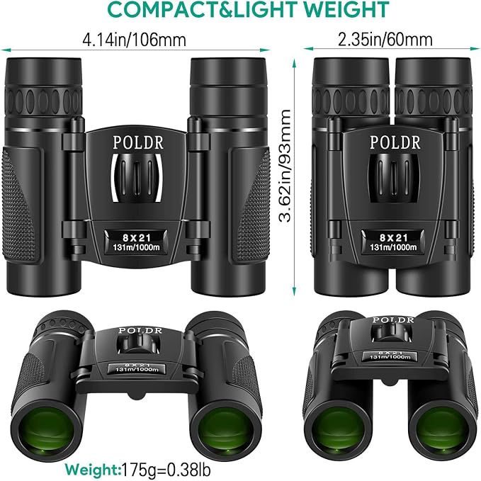 POLDR 8x21 Small Compact Lightweight Binoculars