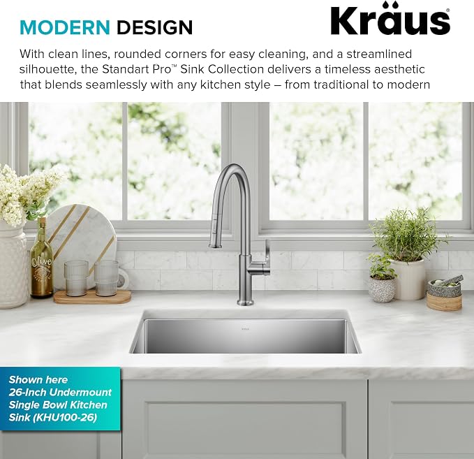 Kraus KHU111-25 Standart PRO 16 Gauge Undermount Single Bowl Stainless Steel