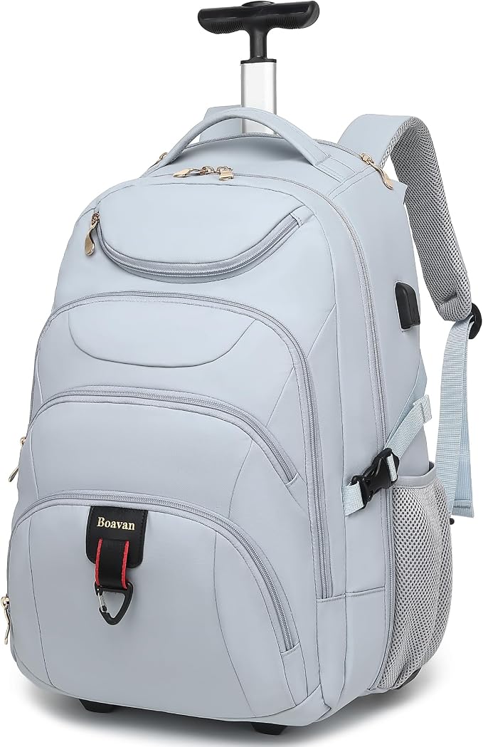 Boavan Rolling Backpack for Women, 17.3 Inch Wheeled Laptop Backpack, Large