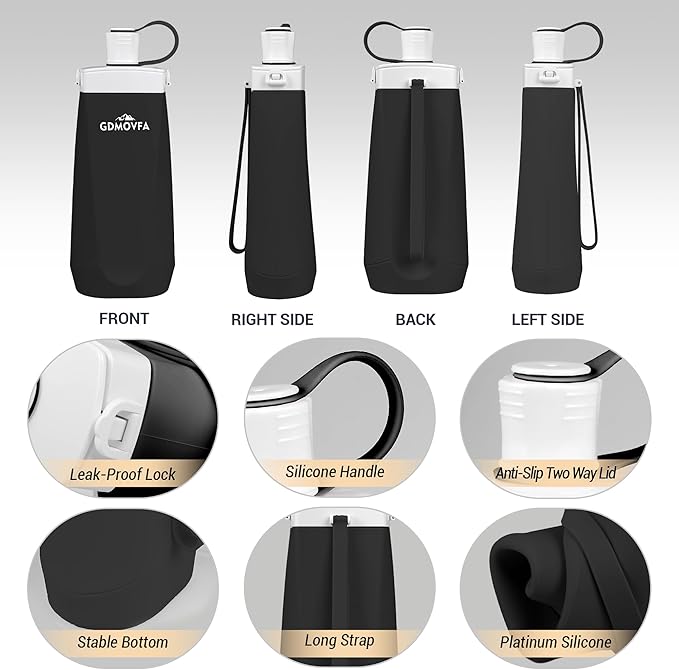 Collapsible Water Bottles, 20oz Reusable Silicone Foldable Water Bottle