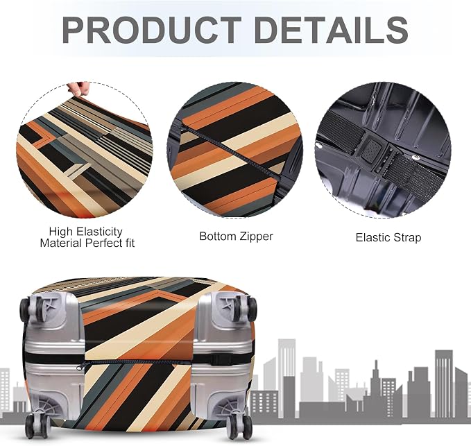 ANNA QUEEN Modern Geometric Luggage Cover, Abstract Striped Suitcase Protector