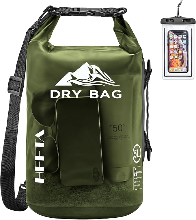 HEETA Dry Bag Waterproof for Women Men, 5L/10L/20L/30L/40L Roll Top Lightweight Dry Storage Bag Backpack with Phone Case for Travel Swimming Boating Kayaking Paddle Board Camping Beach Accessories