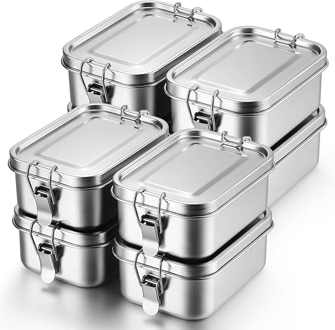 Umigy 8 Pcs Stainless Steel Food Containers 550ml Metal Bento Lunch Box Stainless Steel Food Storage Containers, Lockable Clips to Leak Proof, Reusable Dishwasher Snack Boxes for Work