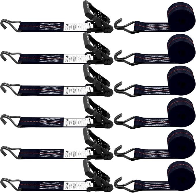 6 Pack 2 inch Ratchet Straps Heavy Duty J Hook 2 in x 15ft