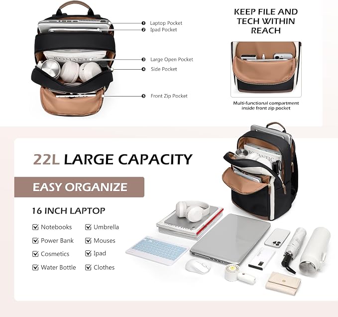 Laptop Backpack for Women Travel Carry On Bag Weekender Business Multilayer