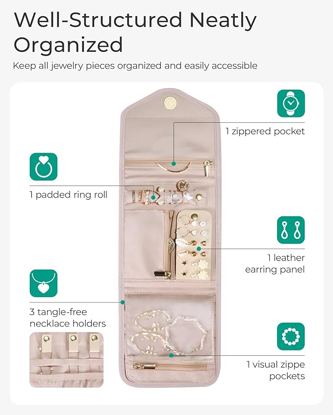 BAGSMART Travel Jewelry Organizer Case Foldable Jewelry Roll