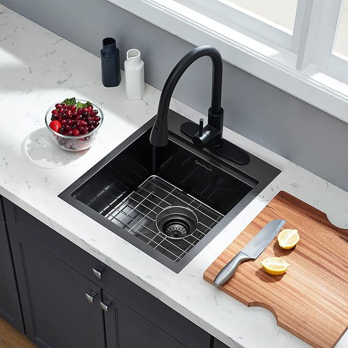 Kitchen Sink, 17 x 19 Inch Drop in Bar Sink Gunmetal Black Stainless Steel