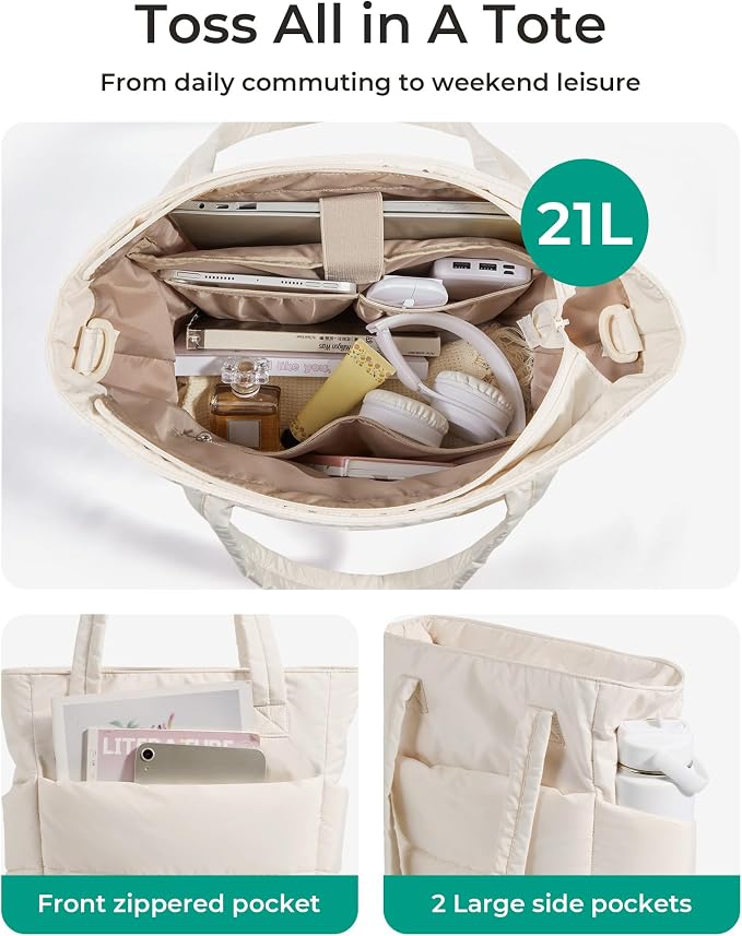 BAGSMART Tote Bag for Women, Lightweight Puffy Tote Bag