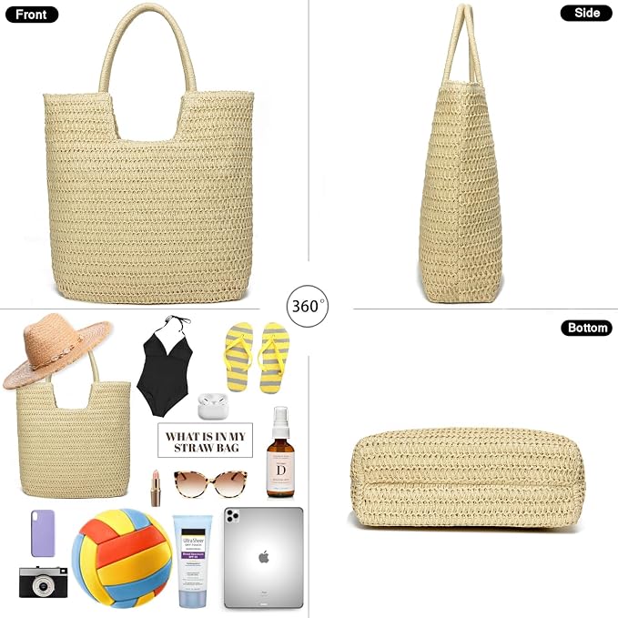 Straw Beach Bags for Women Woven Beach Tote Bag Casual Boho Large Shoulder