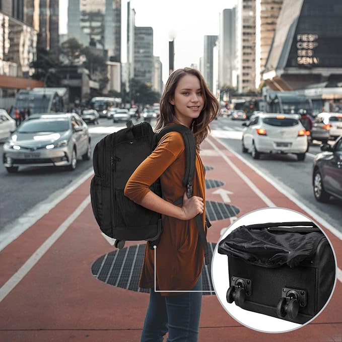 MATEIN Rolling Backpack with 4 Wheels, 17 inch Roller Travel Laptop Backpack