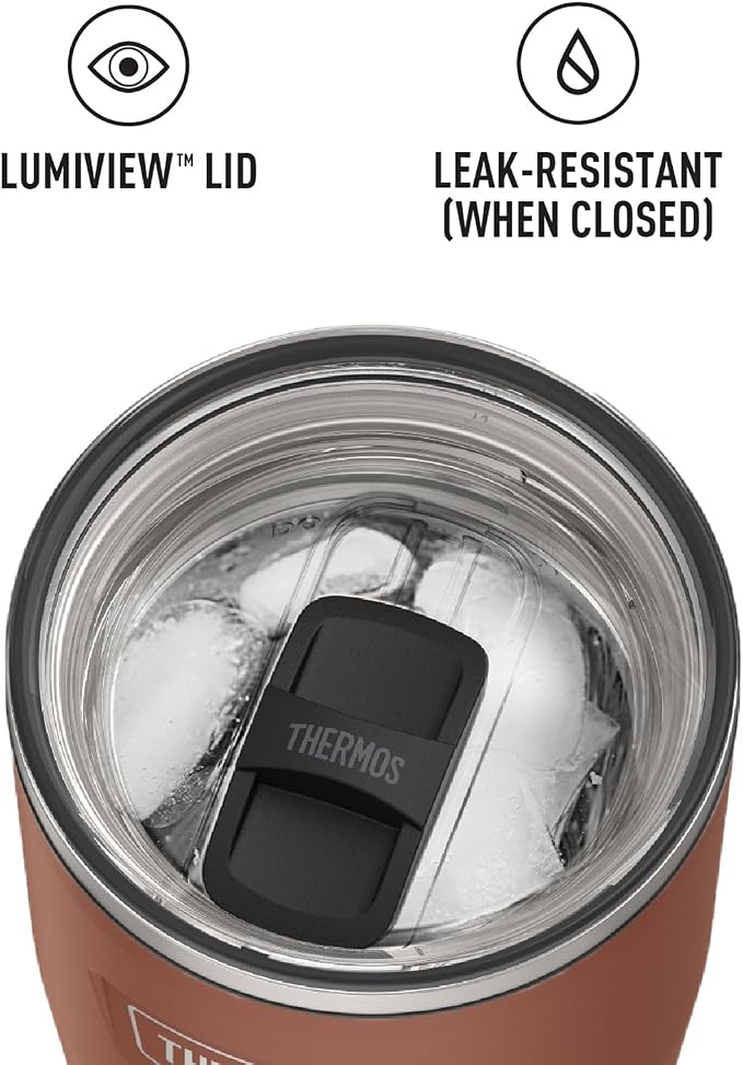 THERMOS ICON SERIES, Stainless Steel Cold Tumbler with Slide Lock, 24 Ounce, Saddle