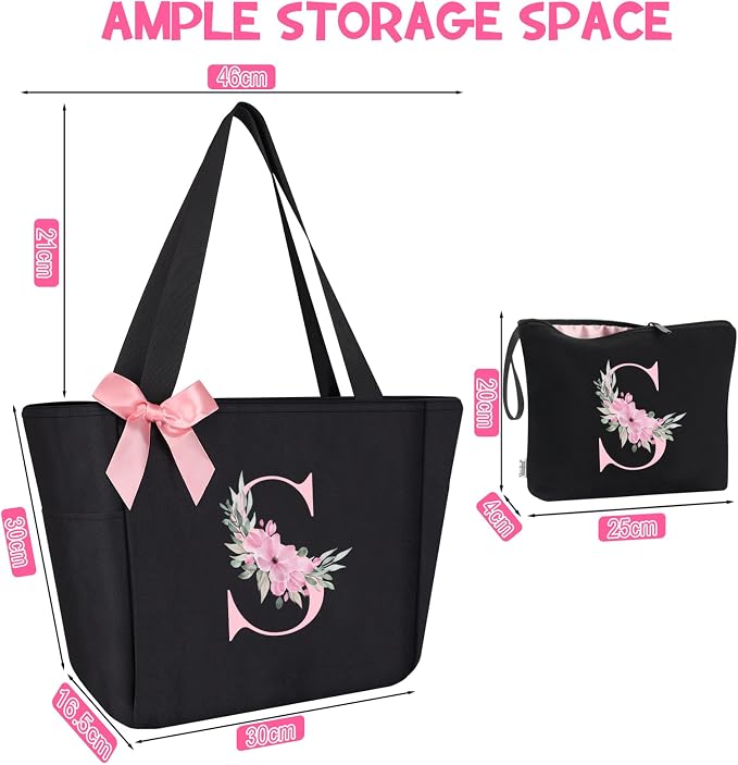 Vavabox Tote Bag, A-Z Initial Monogrammed Waterproof Tote Bag, Bridesmaid Gifts