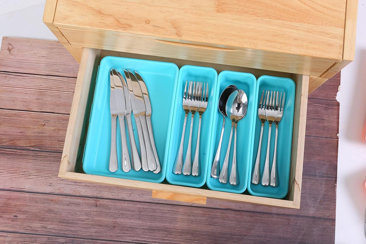 15 PCS Interlocking Desk Drawer Organizer Separator for Office,Bathroom,Kitchen,Makeup（Blue&Green）