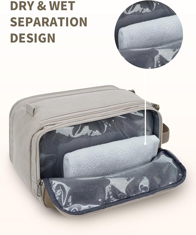 WANDF Toiletry Bag for Men Travel Toiletry Organizer Canvas and Leather Dopp