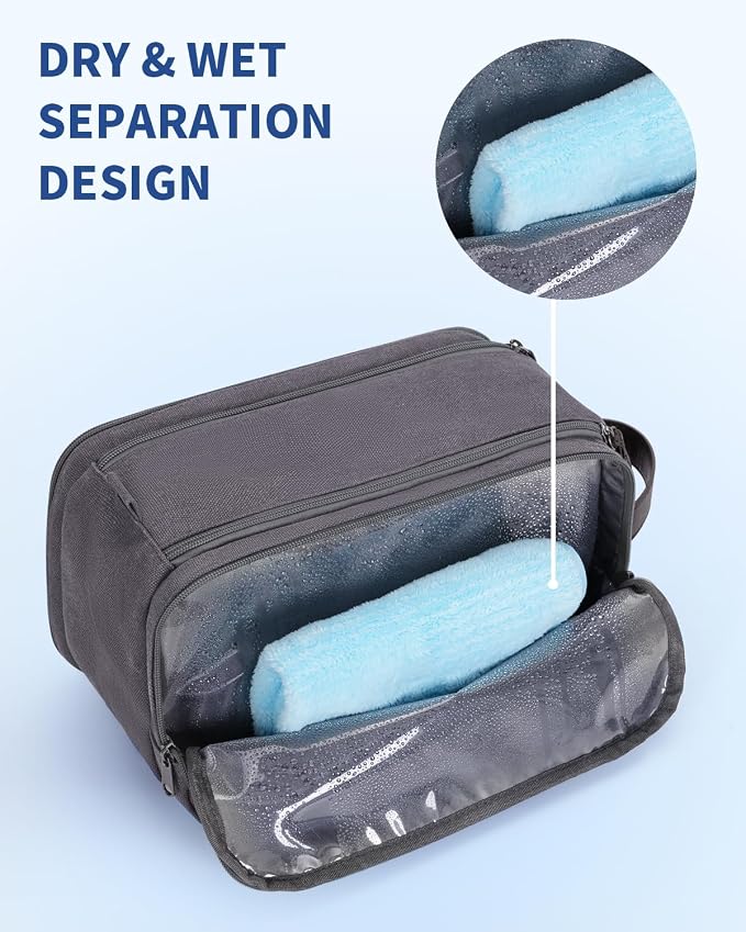 WANDF Toiletry Bag for Men Travel Toiletry Organizer Canvas and Leather Dopp