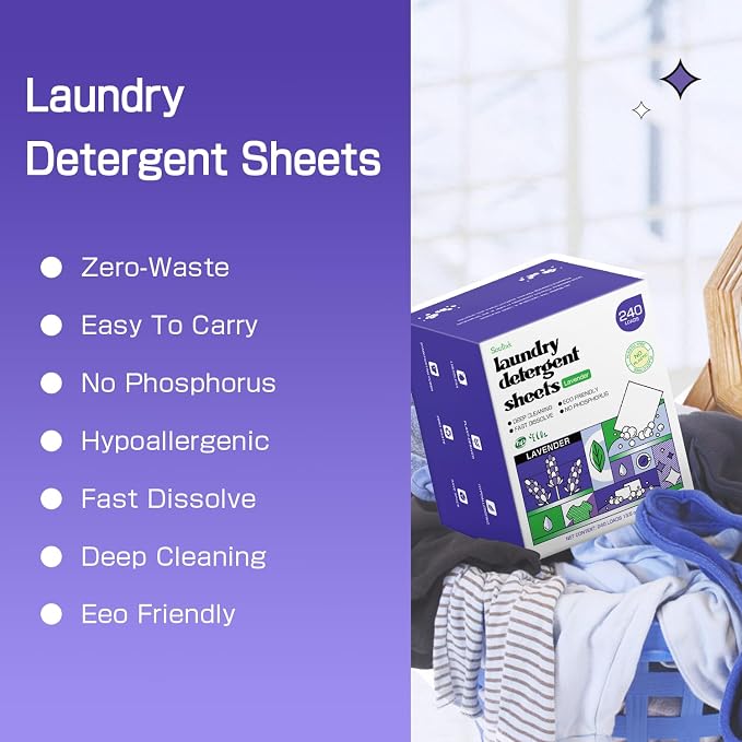 Soulink Lavender Laundry Detergent Sheets, 240 Loads