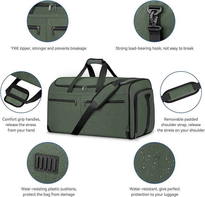 Bukere Garment Bags for Travel, Large Convertible Garment Duffel Bag for Men