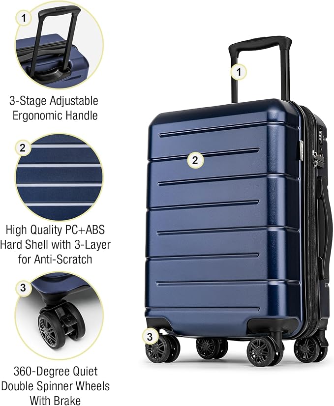 KYME Hardside Expandable Carry On Luggage 22x14x9 Airline Approved 20 Inch