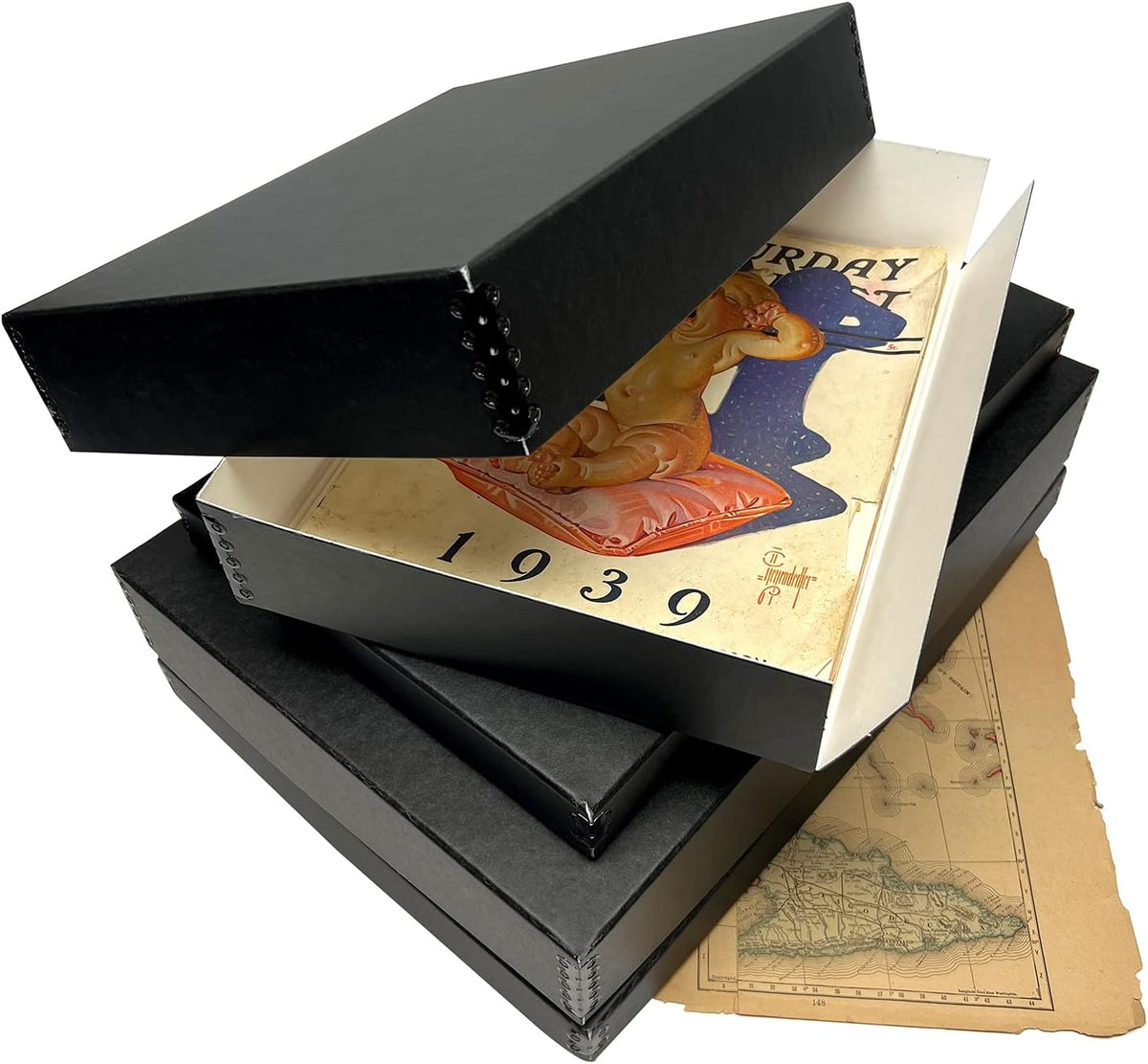 Lineco, 14 x 18 inch, Museum Storage Box with Metal Edge, For Photos, Documents, Color: Black