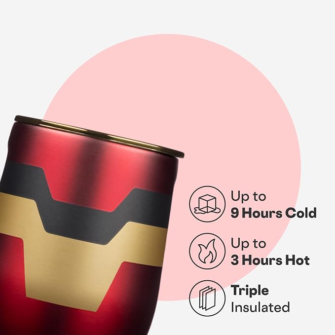 Corkcicle Stemless Insulated Wine Glass Tumbler - Beverages Cold 6 Hours & Hot 3 Hours - Stainless Steel - Easy-Grip - Summer Drinkware Gift - Keeps Drinks Ice - 12 oz - Captain Marvel