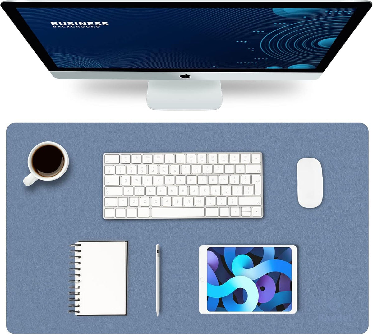 K KNODEL Small Office Leather Desk Mat, Mouse and Keyboard Pad, Computer and Laptop Mat, Desktop Protector and Cover, Writing Pad and Blotter (23.6"x13.8", Lake Blue)