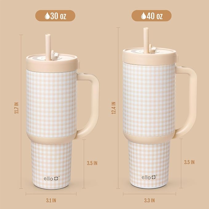 Ello Oasis 30oz Stainless Steel Water Bottle - Beige Gingham