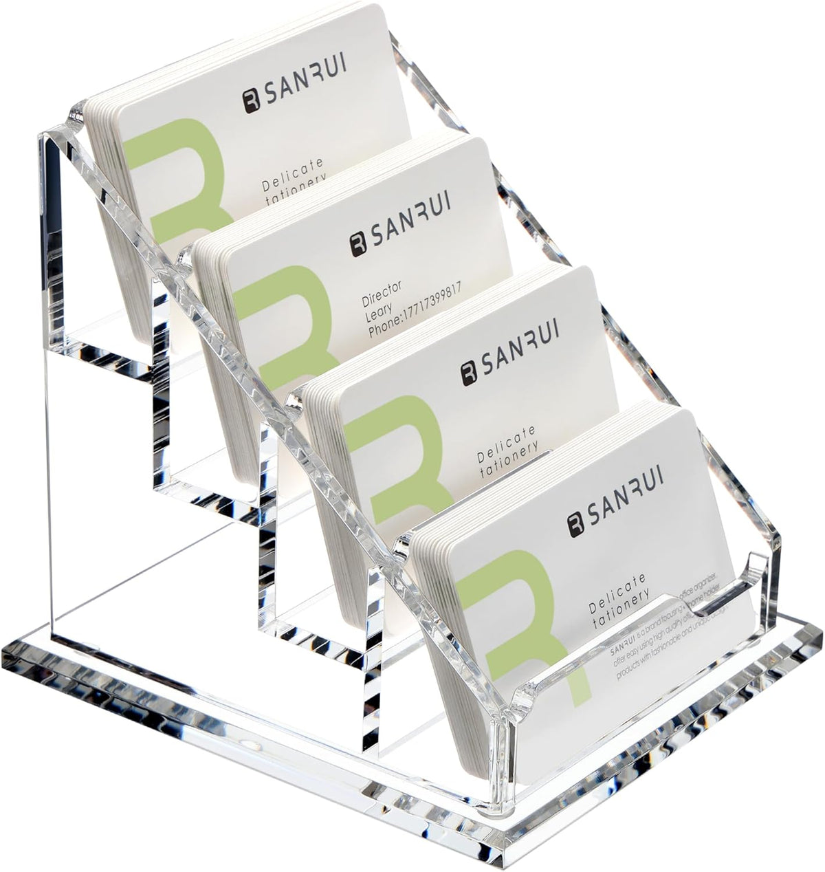 YUXUN Business Card Holder for Desk Clear Acrylic Business Cards Display Stand Name Card Holder Case Organizes 200 Cards-4 Slot 4 Tier 1 Pack(4 slot-H)