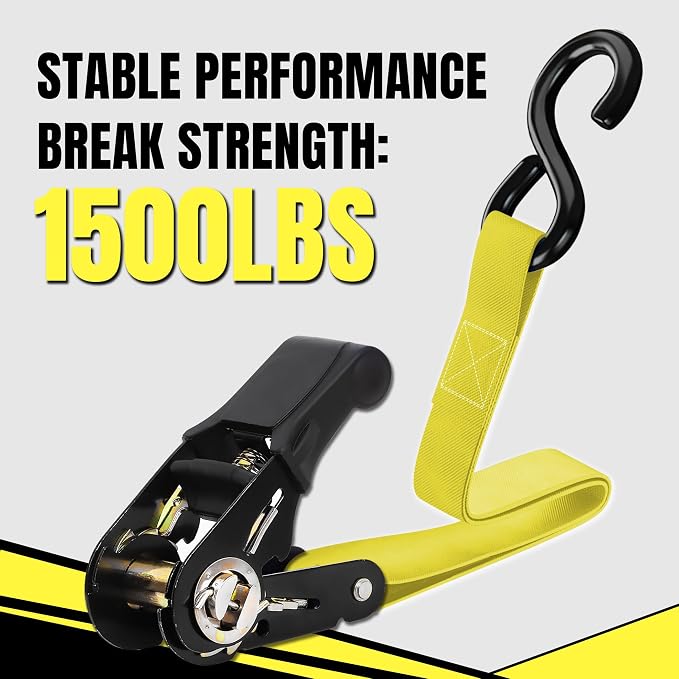 Cartman Ratchet Tie Down, 4Pk 15Ft, 500Lbs Load Cap/ 1500Lbs Break Strength