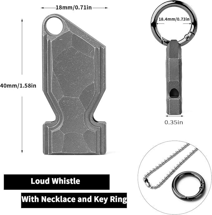 TISUR Titanium Emergency Whistle, EDC Safety Whistles Necklace Loud up to 120db