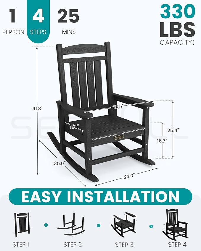 SERWALL Outdoor Rocking Chair, HDPE Patio Rocking Chair All-Weather Porch Rocker