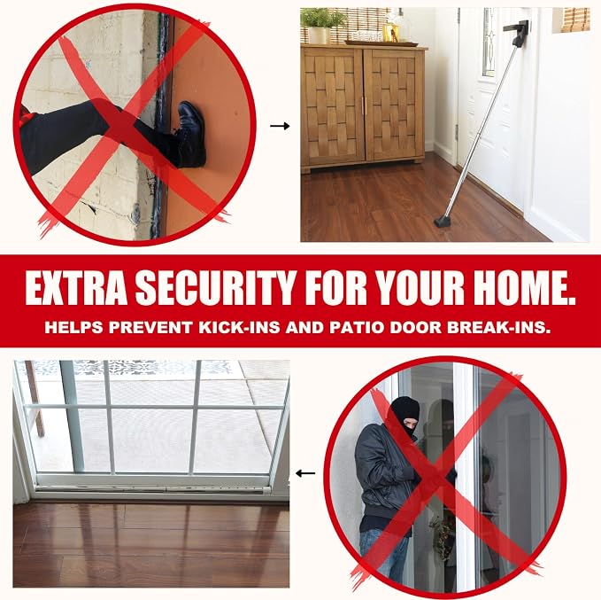 Door Security Bar, SECURITYMAN 2 in 1 Adjustable Door Stoppers Security Bar &