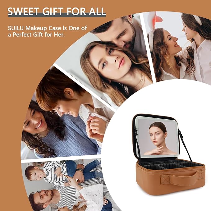 Makeup Bag with Led Mirror, Travel Makeup Organizer with 3 Color Setting