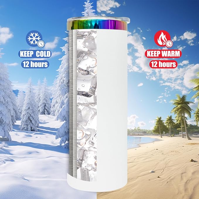 20 oz Skinny Tumblers Stainless Steel Tumbler with Lid and Straw Double Wall Vacuum Insulated Coffee Mug 20oz Powder Coated Cup for Hot and Cold Drinks(White,1 pack)