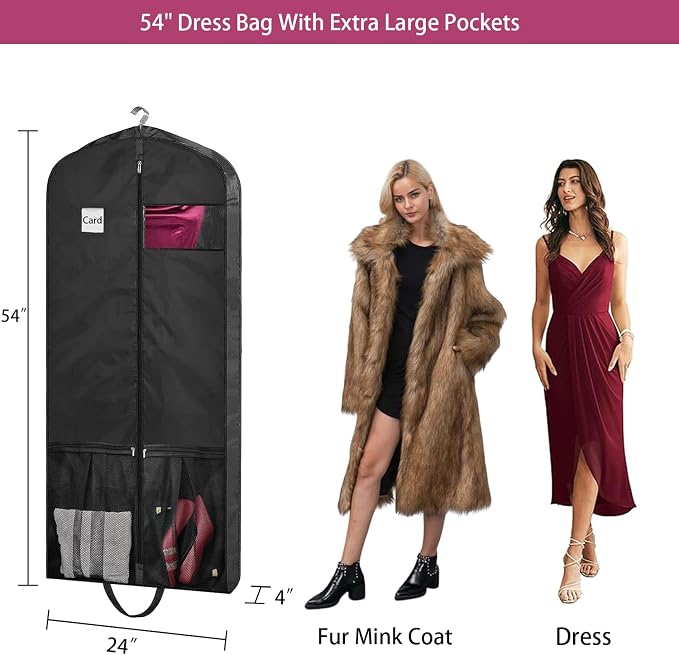 54" Garment Bags for Travel, 2 Pack Dress Bag for Hanging Clothes Storage