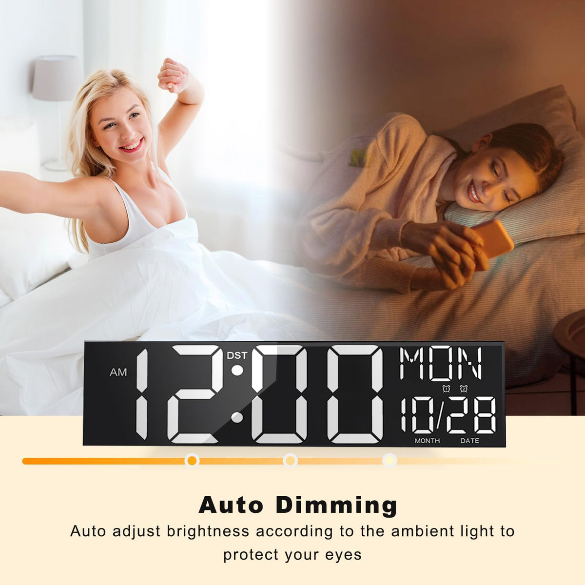 JALL 30" Large Digital Wall Mount Clock with Remote Control, Alarm, Huge Giant Big LED, Countdown, Auto DST, Temperature for Living Room Classroom Desk, Xmas, Birthday Gift, White