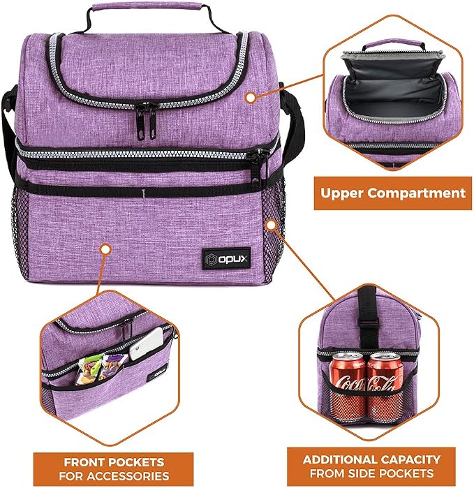 OPUX Lunch Box For Women, Insulated Large Lunch Bag Adult Work, Double Decker