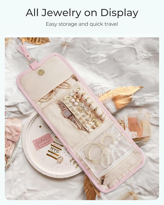 BAGSMART Travel Jewelry Case Organizer, Roll Foldable Jewelry Case