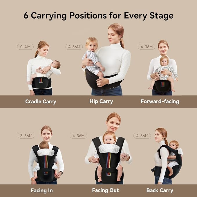 Baby Carrier with Hip Seat, BeBeBus 2-in-1 Ergonomic Newborn to Toddler Carrier