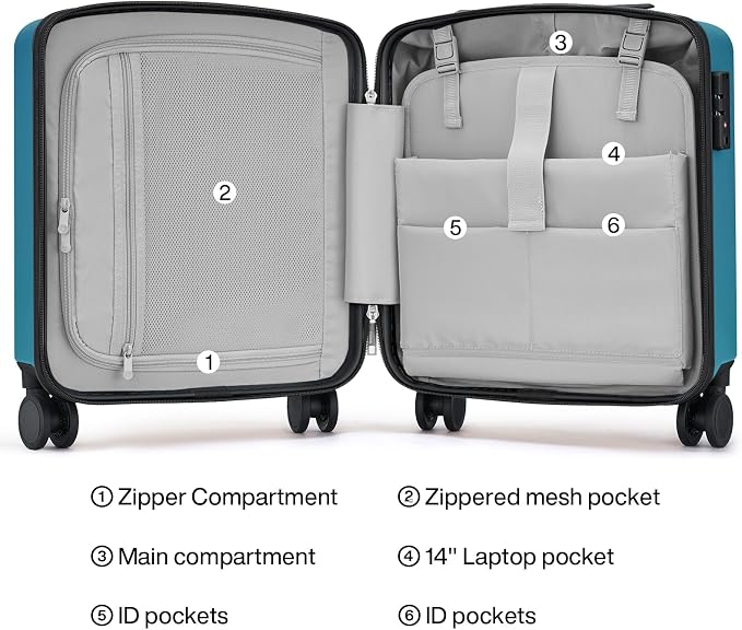 Hanke 16 Inch Underseat Carry On Luggage, Airline-Approved Hard Shell Small