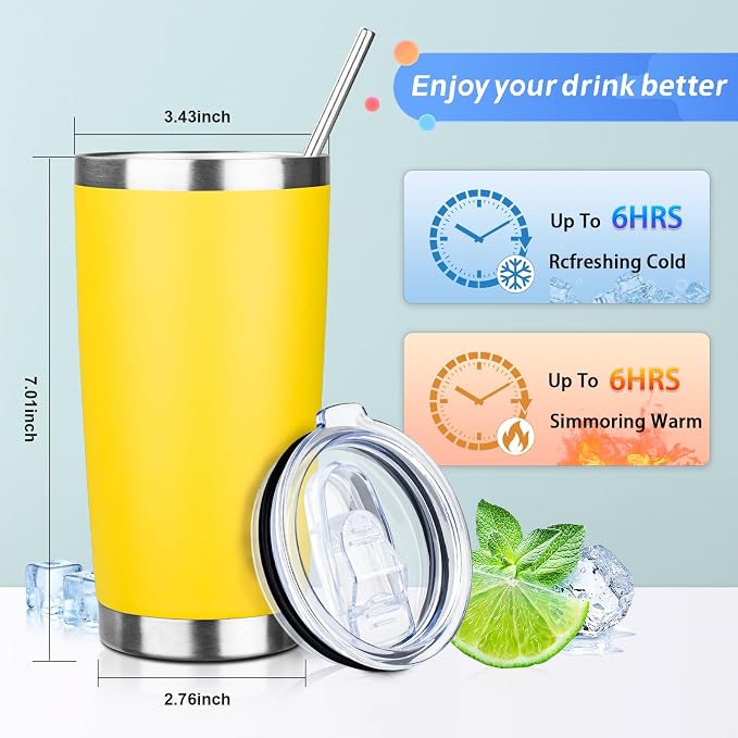 20oz Tumbler with Straw and Brush, Stainless Steel Vacuum Insulated tumbler