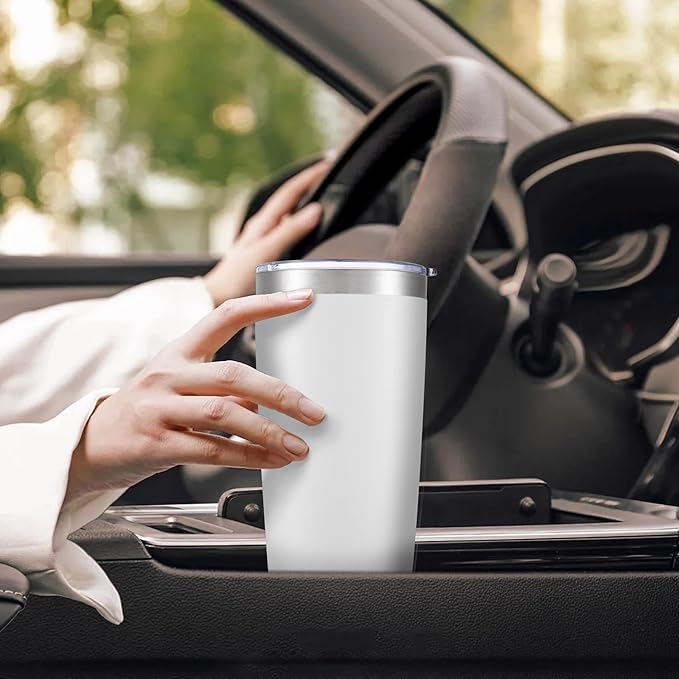 20 oz Tumbler with Lid Stainless Steel Insulated Tumblers Bulk Double Wall Vacuum Cups Powder Coated Travel Mug Keep Drink Cold and Hot, White, 8 Pack