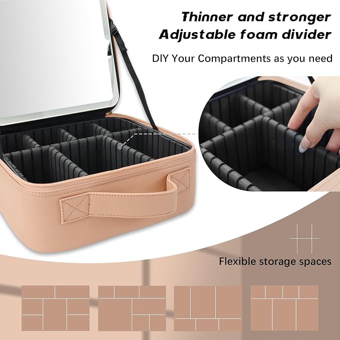 Makeup Bag with Led Mirror, Travel Makeup Organizer with 3 Color Setting