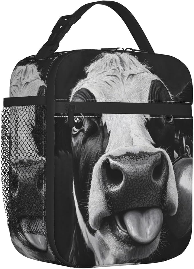 Cow Insulated Lunch Box for Women Men Cow Lunch Bag for Travel, or Fishing