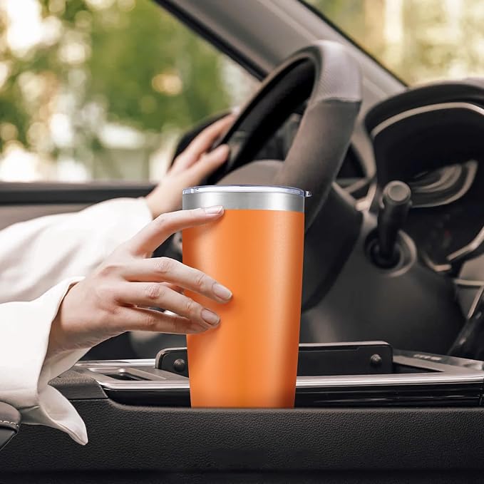 20 oz Tumbler with Lid Stainless Steel Insulated Tumblers Bulk Double Wall Vacuum Cups Powder Coated Travel Mug Keep Drinks Cold and Hot, Orange, 4 Pack