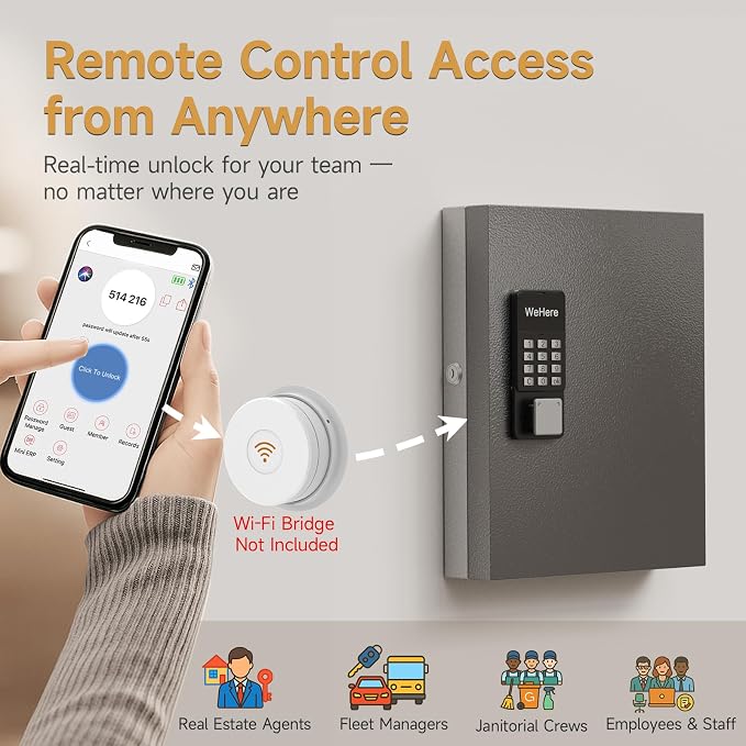 32 Key Lock Box Wall Mount, Smart Key Cabinet One Time Password/APP
