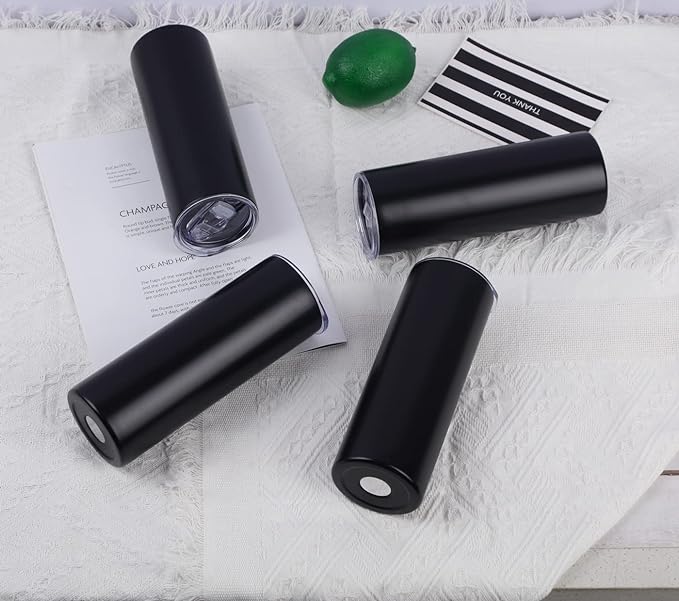 24 Pack 20 Oz Straight Skinny Tumblers,Individually Gift Boxed Stainless Steel Slim Skinny Tumbler Set Bulk, 20 Oz Insulated Slim Thin Travel Tumbler Cup for Diy, Black