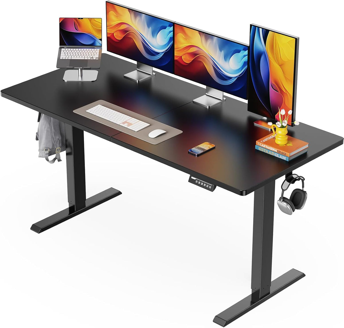 ErGear Electric Standing Desk, 55 x 28 inch Height Adjustable Sit Stand Up Desk, Computer Home Office Desk with 4 Memory Height Buttons, Two Pieces Desktop, Black, EGESD112B