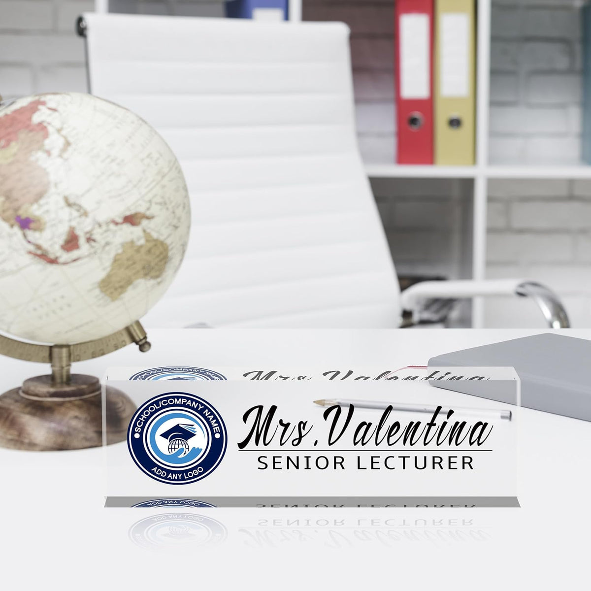 Name Plate for Desk, Custom Logo Desk Name Plate Personalized, Custom Acrylic Name Plate for Office Desk Decor, Employee Appreciation Gifts The Office Gifts for Men and Women with Image and Text